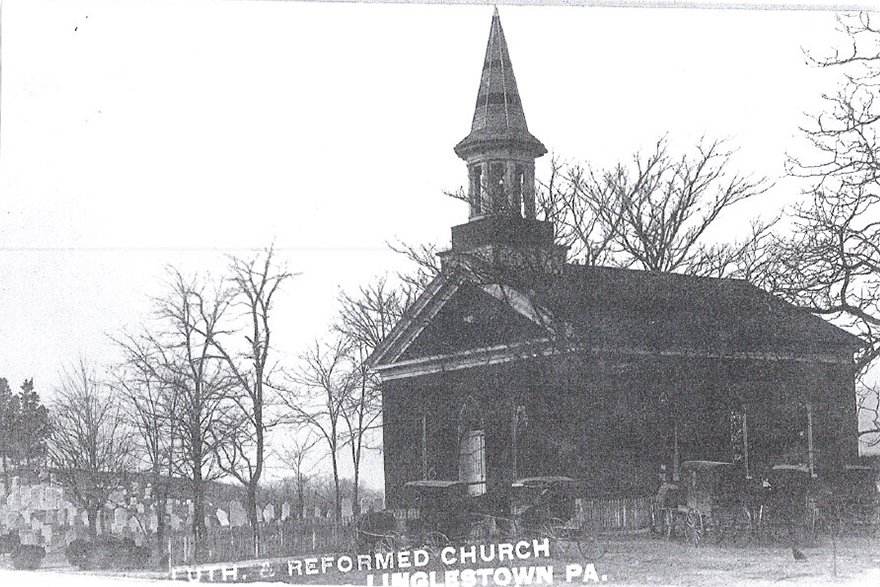 A view of the church building from circa 1892.