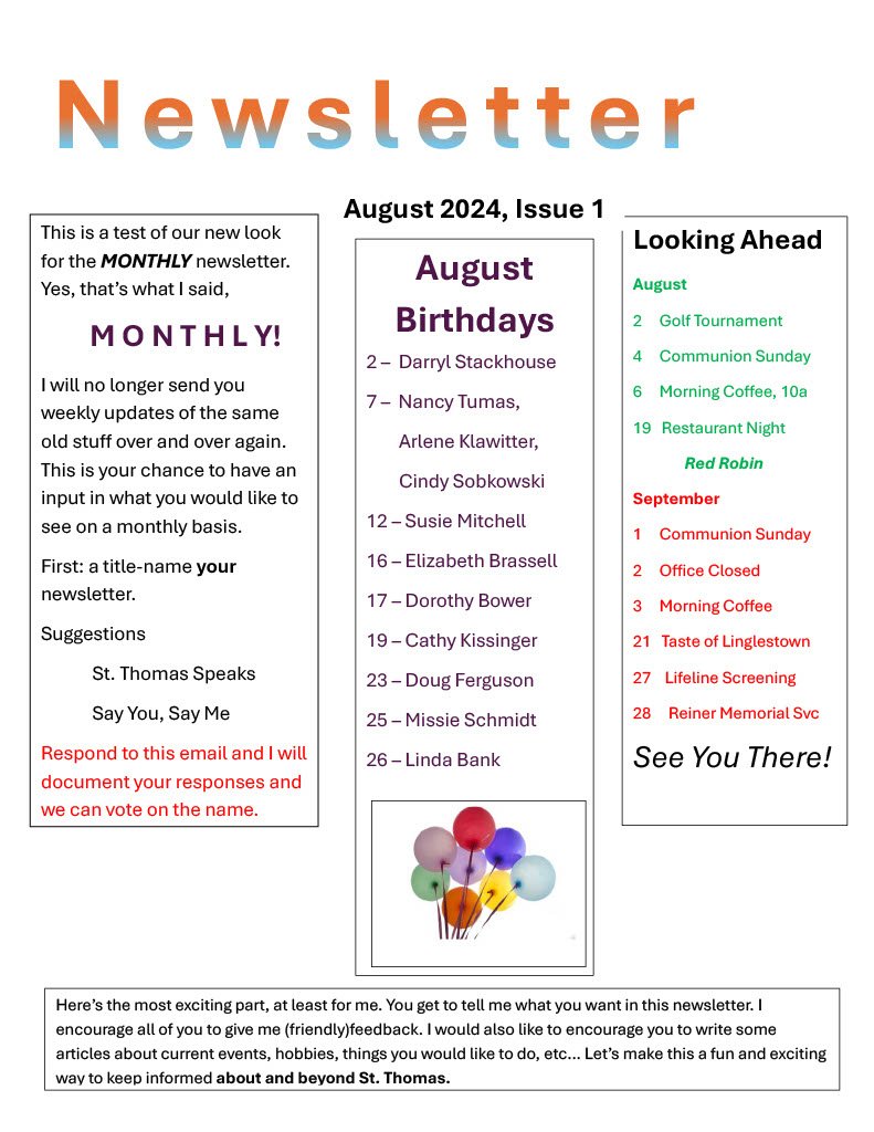 First Page of August 2024 Newsletter