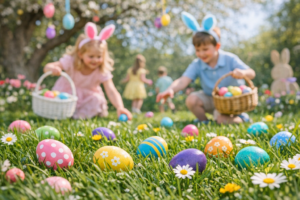Kids participated in an Easter egg hunt.